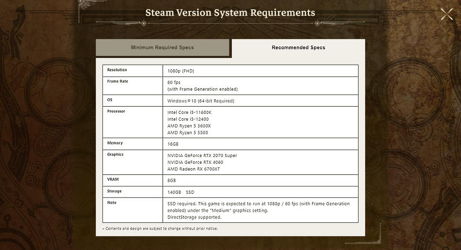 Die offiziellen empfohlenen Systemanforderungen von Monster Hunter Wilds mit Frame Generation