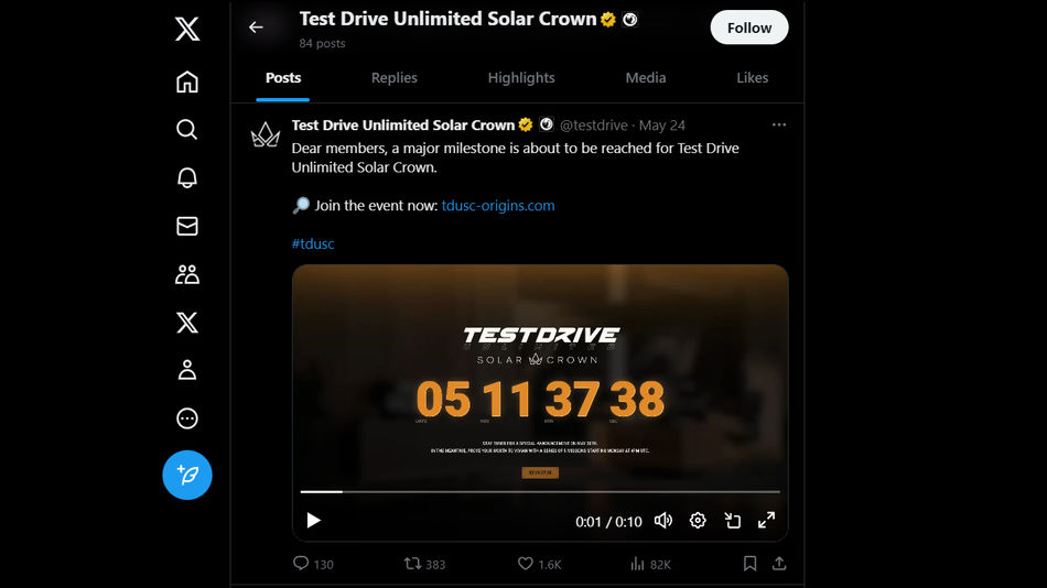 Tweet der Neuigkeiten von TDU Solar Crown mit einem Countdown für den 30. Mai 2024