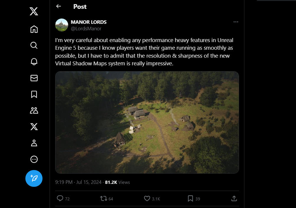 Manor Lords twitter spricht über Unreal Engine 5